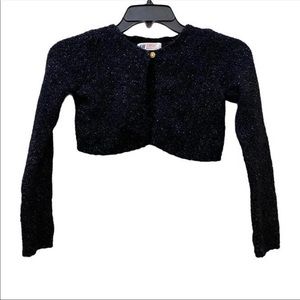 H&M Girls Kids Glitter Fuzzy Furry Black Long Sleeve Cardigan Sweater 4-6t